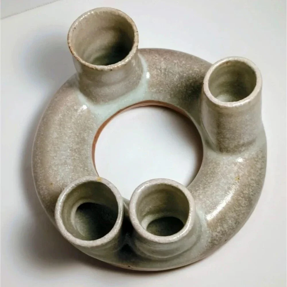 Vintage Handmade Studio Pottery 4 Taper Candlestick Holder Dish Custom Unsigned